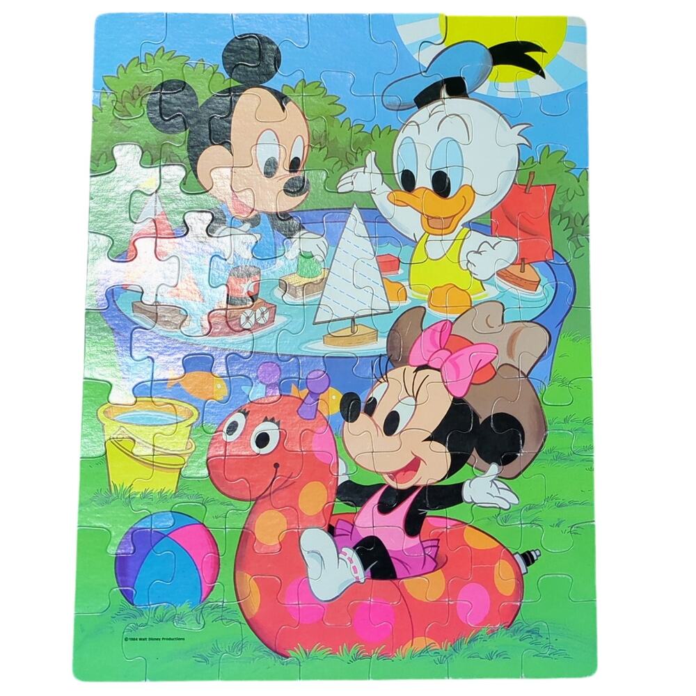 Disney Babies 63 Pc Puzzle Mickey Minnie Donald in Pool Scene Golden Book